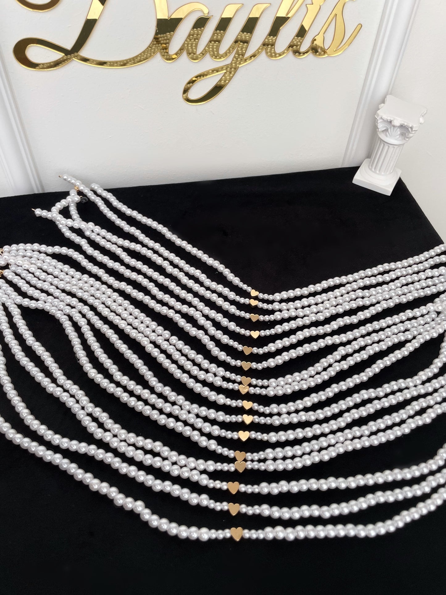 Lantisor cu perle si inimioara Gold - Daylis