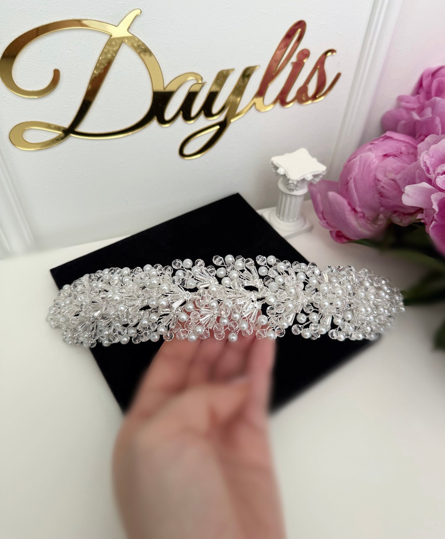 Diadema cristale zirconiu si perle Anda - Daylis