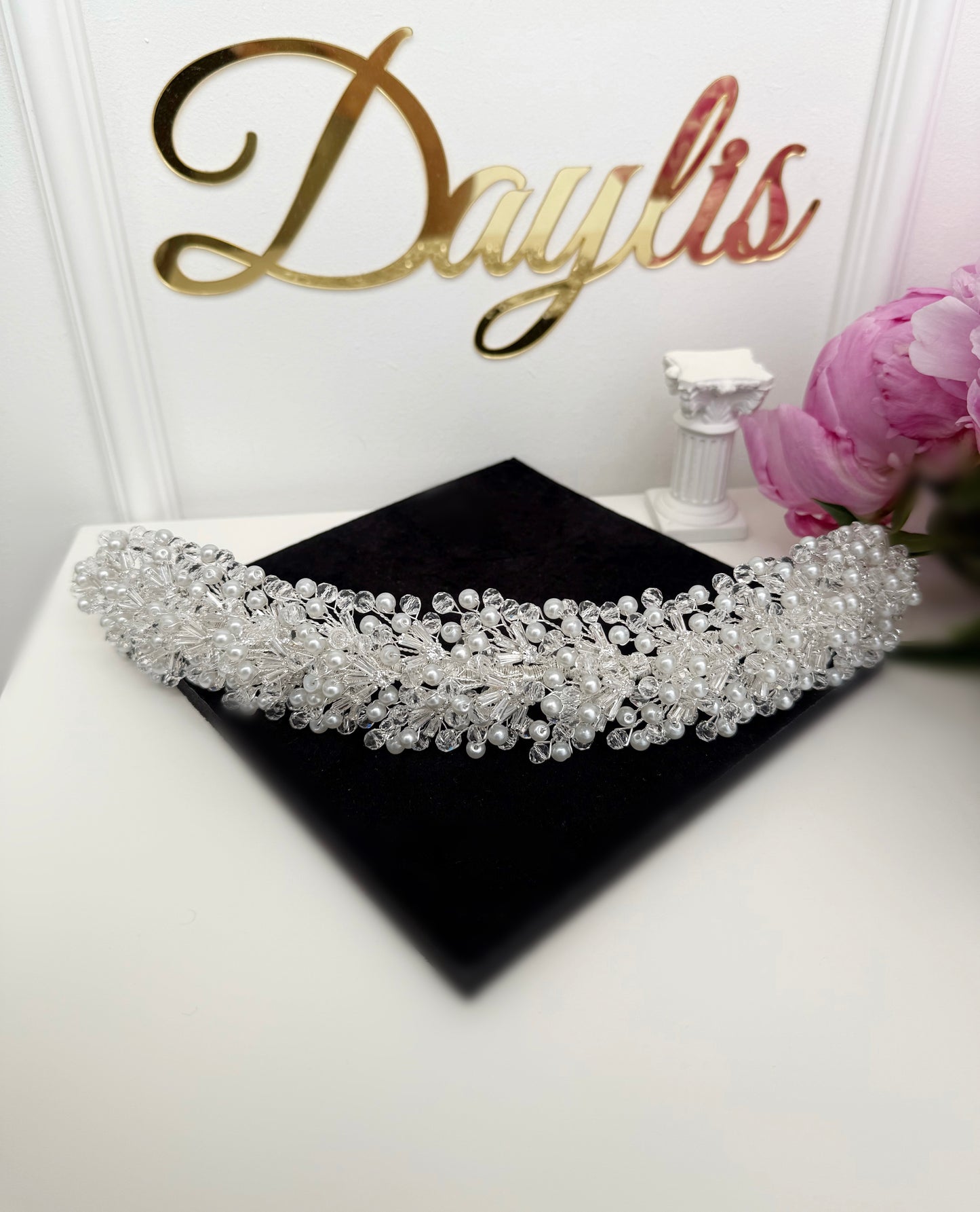Diadema cristale zirconiu si perle Anda - Daylis