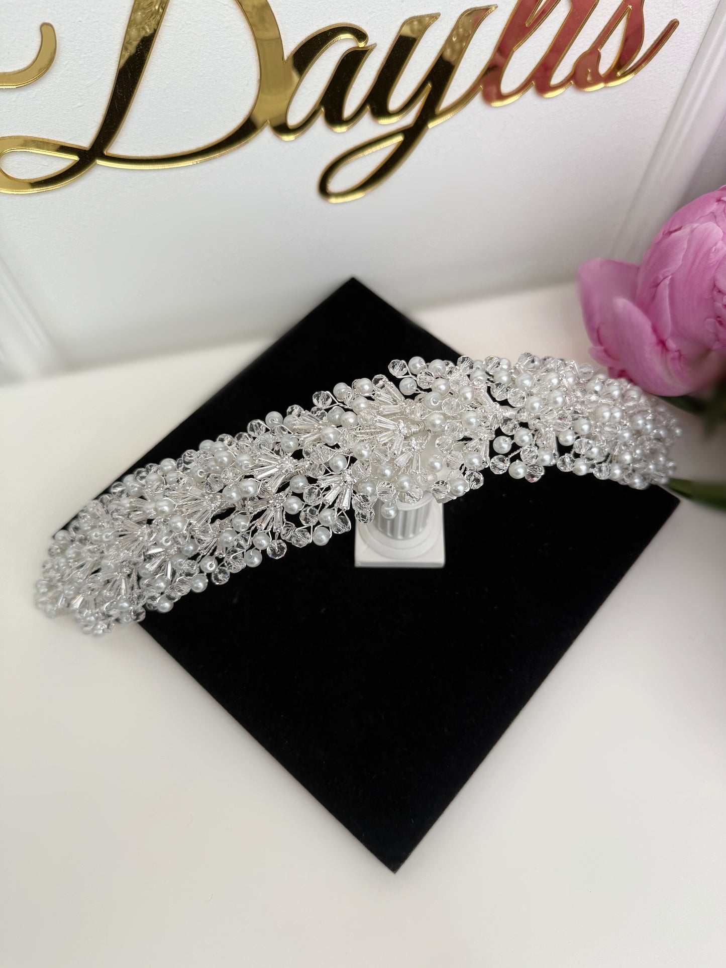 Diadema cristale zirconiu si perle Anda - Daylis