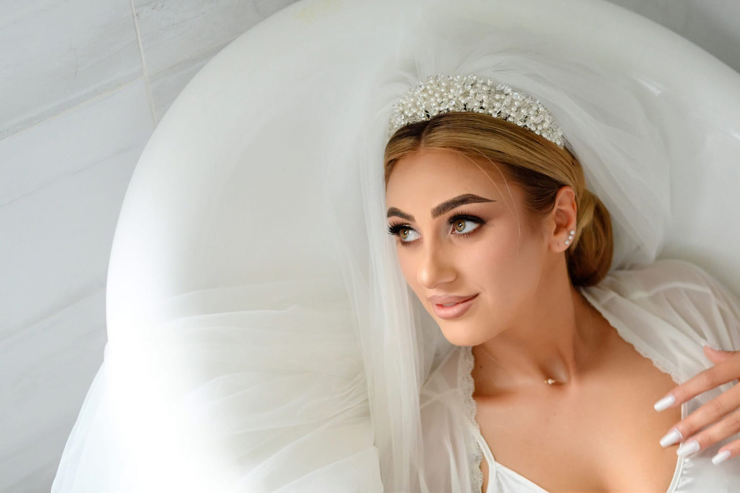 Coronita perle si cristale zirconiu Daria Medium - Daylis