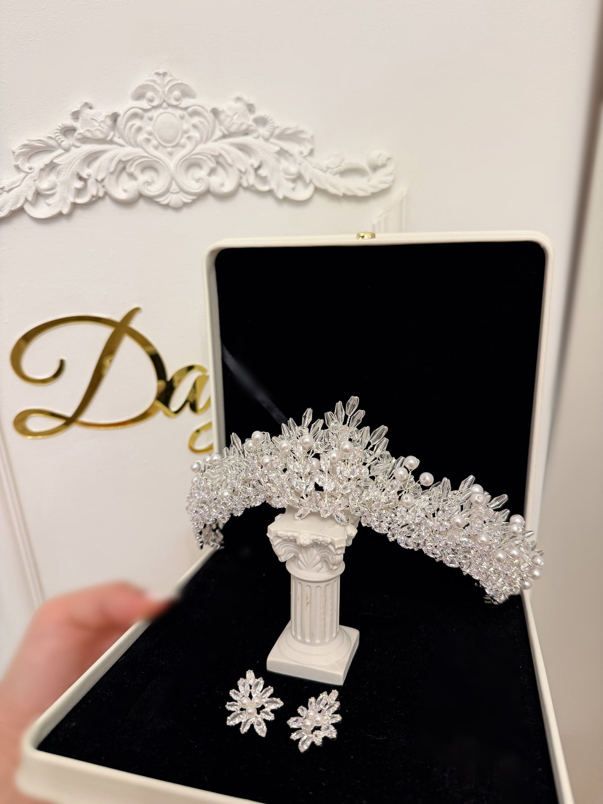 Set Bridal Éclat – Coronita si cercei cu cristale zirconiu si perle