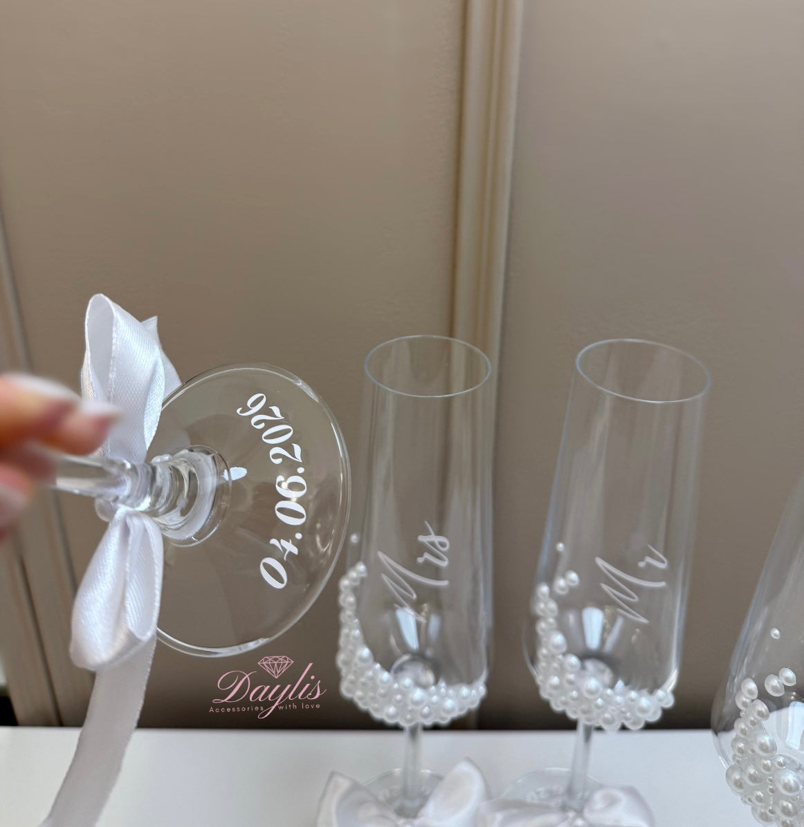 Set pahare personalizate cu perle Pearl Grace - Daylis