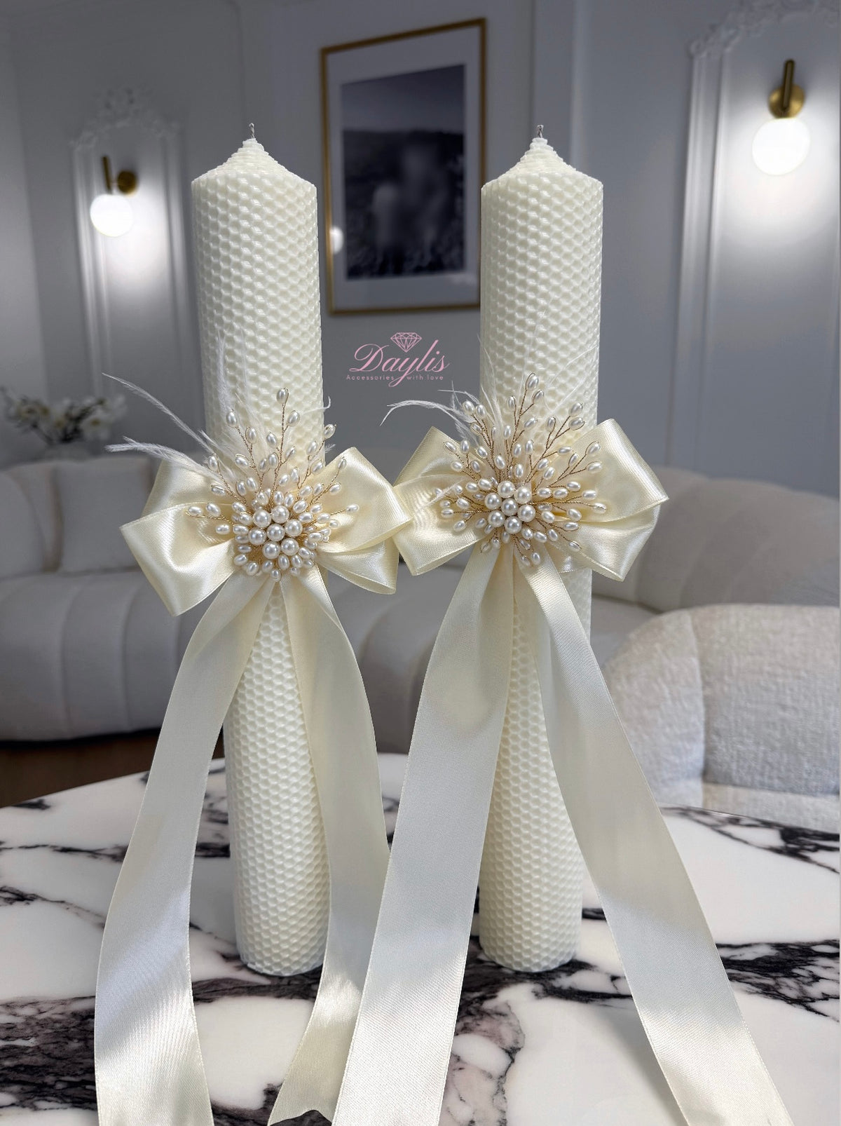 Set lumanari de cununie cu perle - Daylis