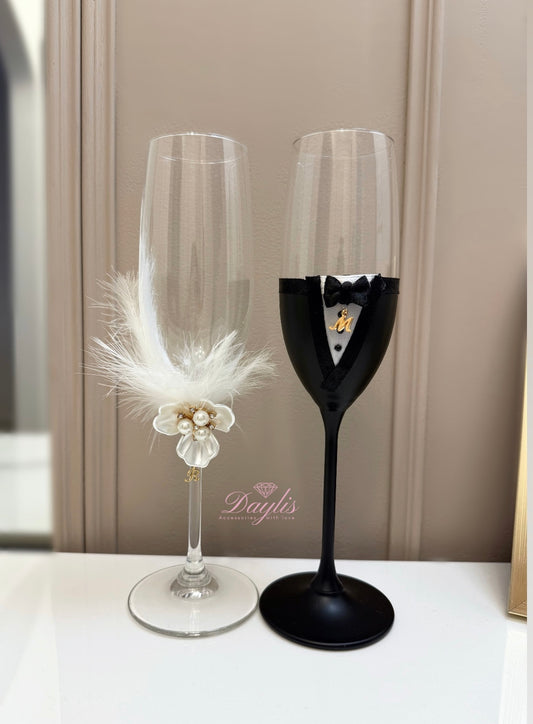 Pahare pentru miri elegante personalizate cu inițiale - Daylis