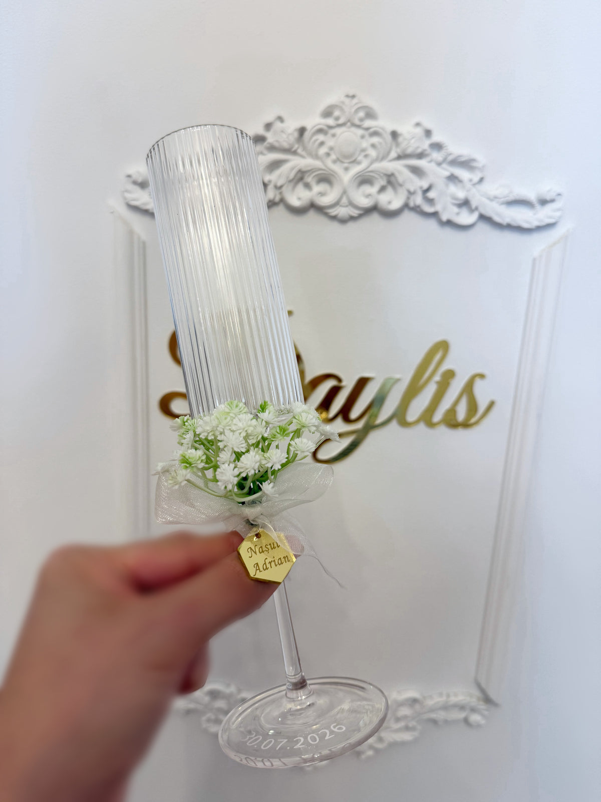 Pahare striate cu flori și personalizare - Daylis