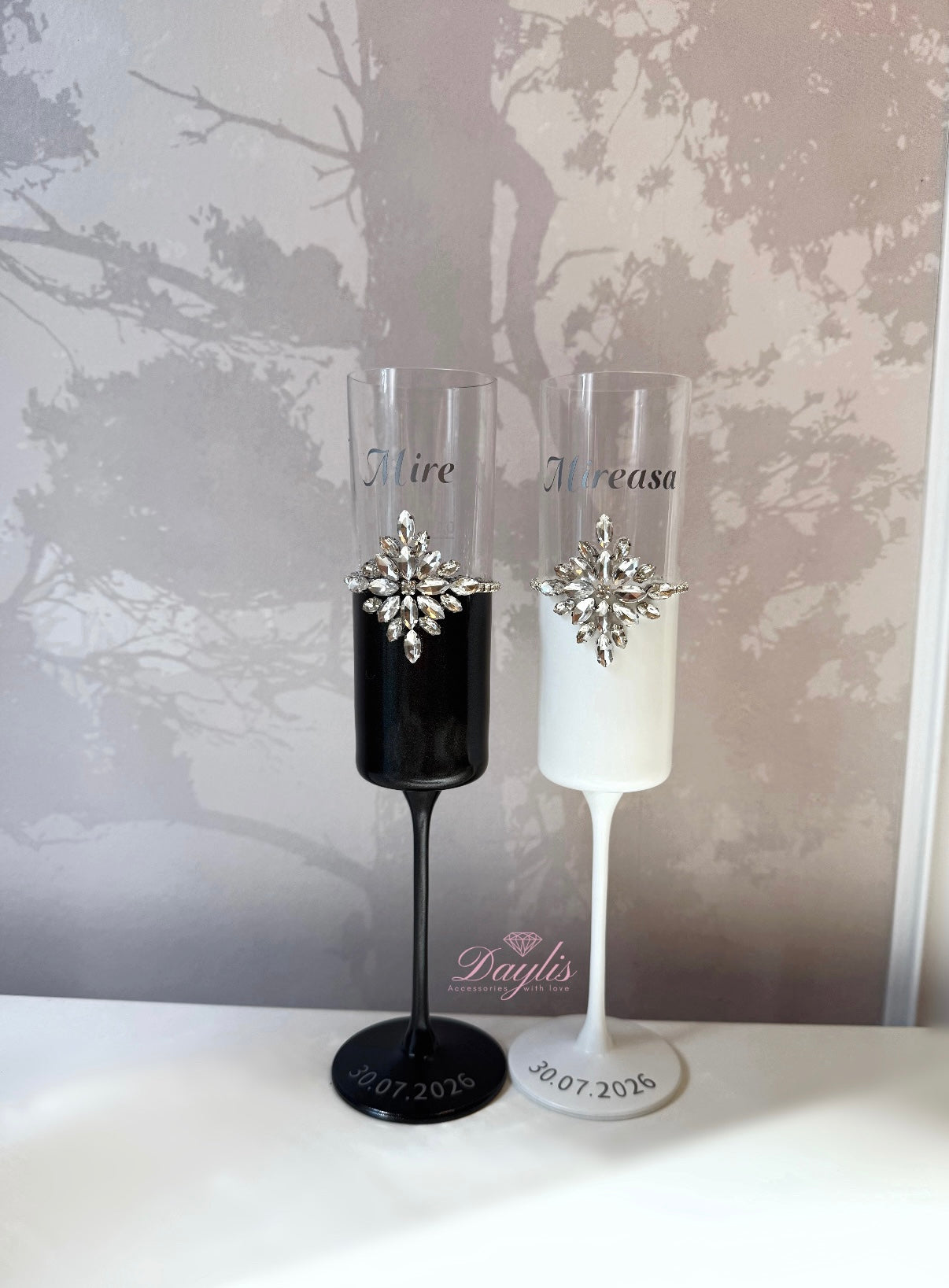 Set pahare de șampanie – cristale strălucitoare | Personalizate - Daylis