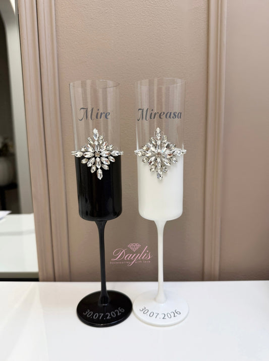 Set pahare de șampanie – cristale strălucitoare | Personalizate - Daylis