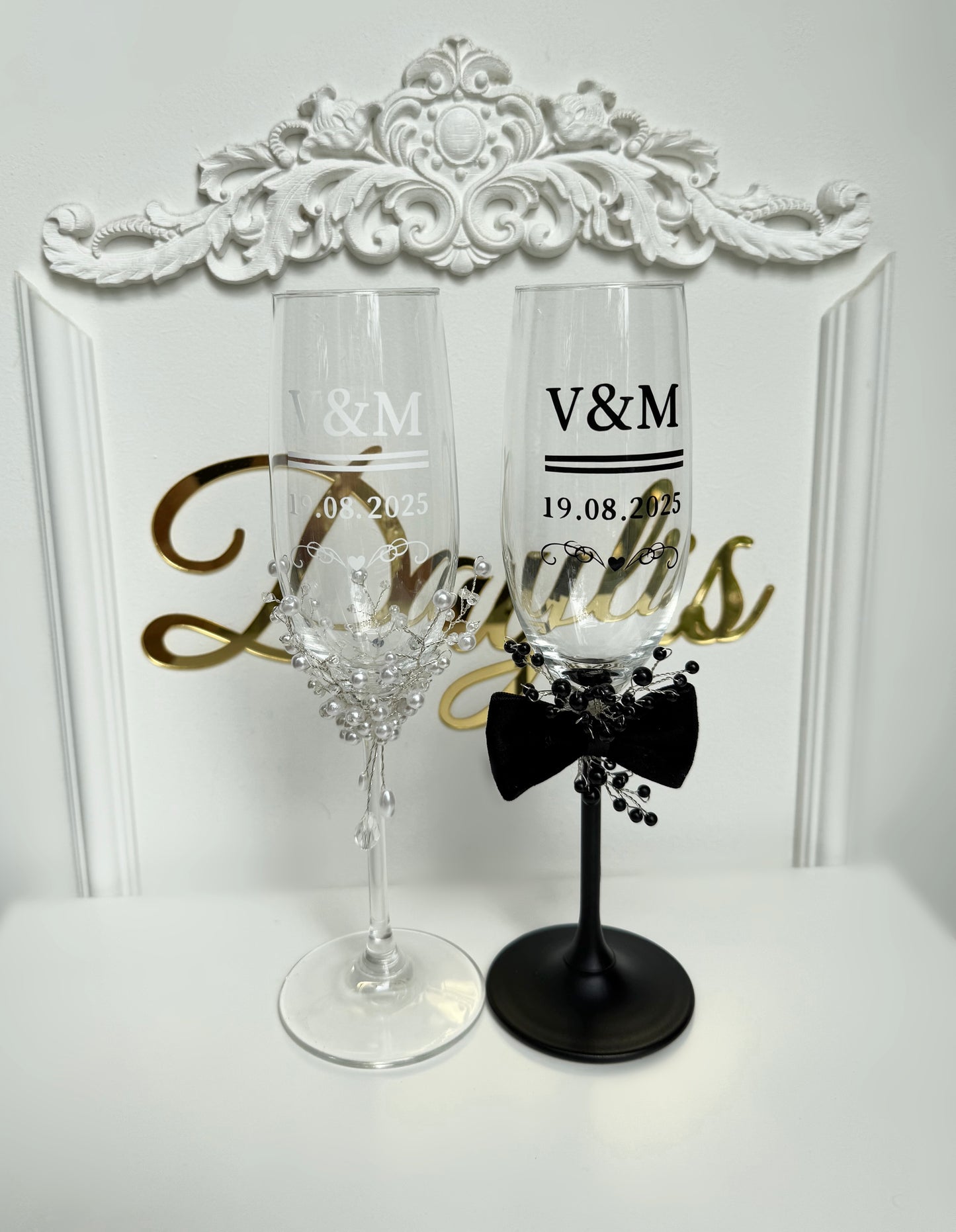 Pahare personalizate pentru miri cu perle Melissa - Daylis