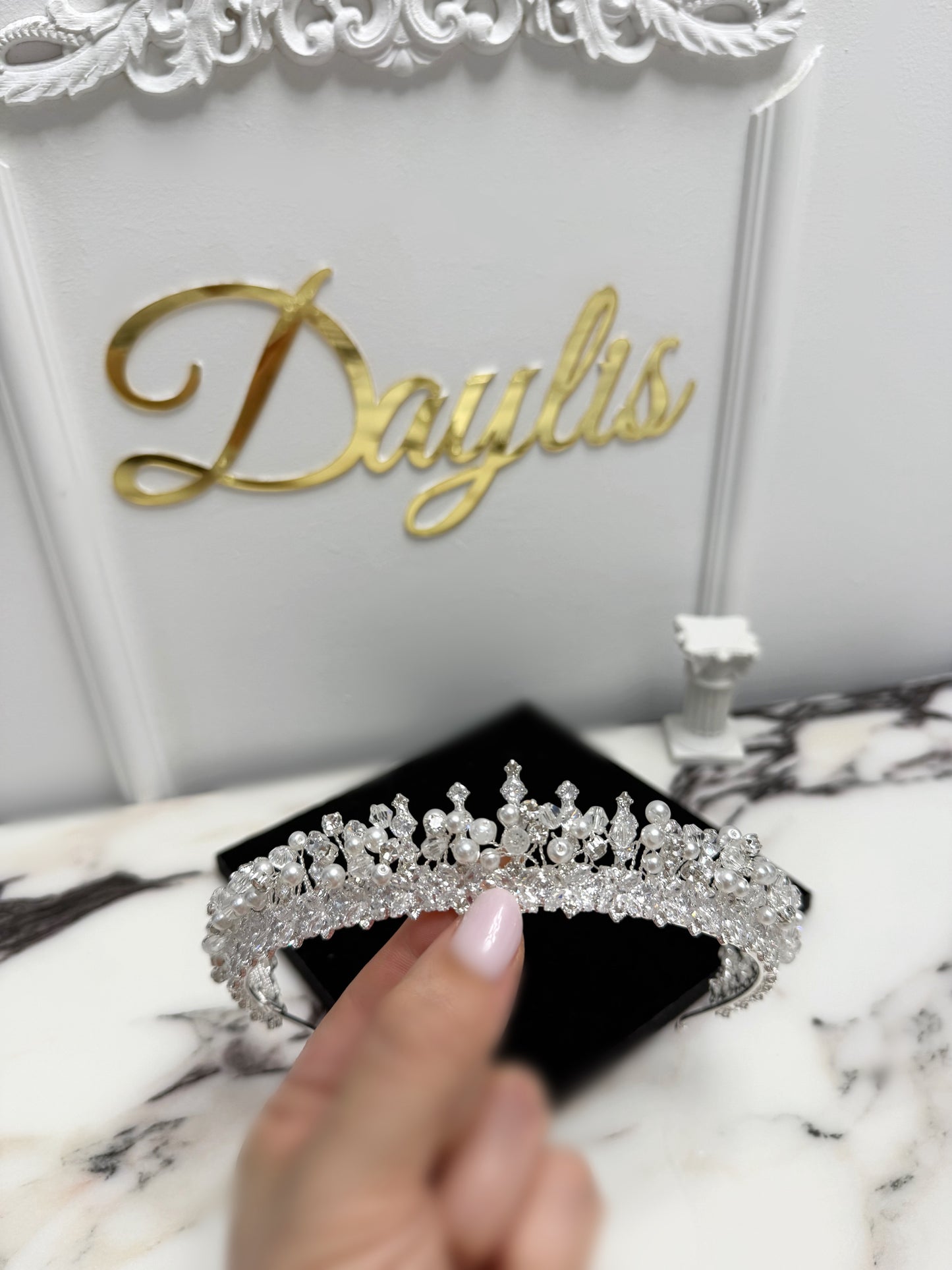 Coronita cu perle si cristale zirconiu - Ofelia Daylis