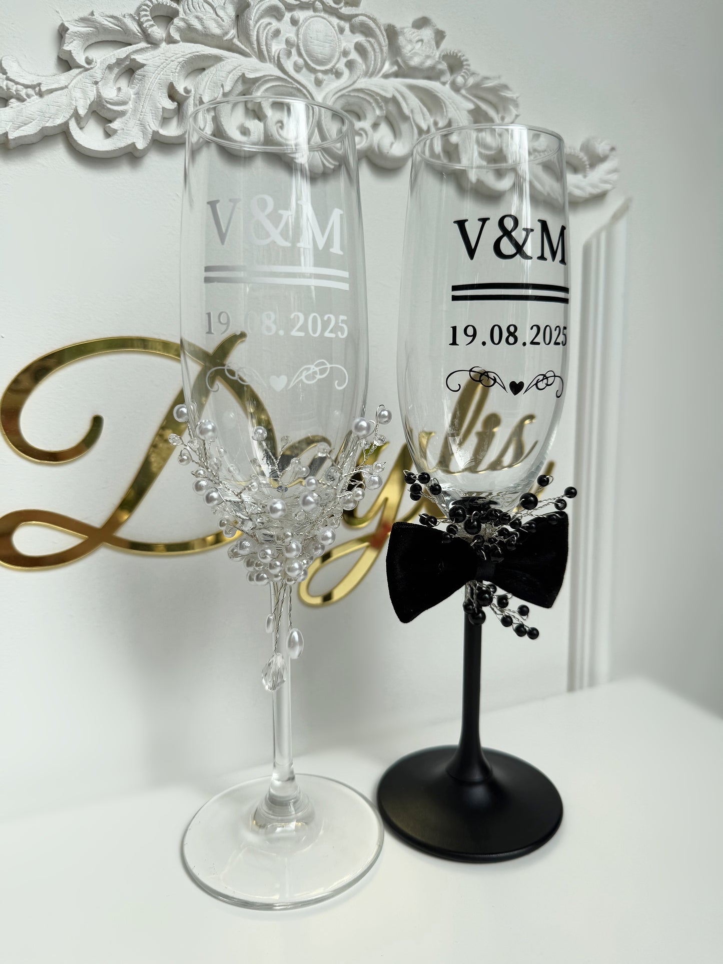 Pahare personalizate pentru miri cu perle Melissa - Daylis