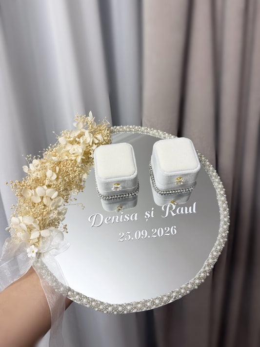 Suport personalizat tip oglinda pentru verighete Flower - Daylis