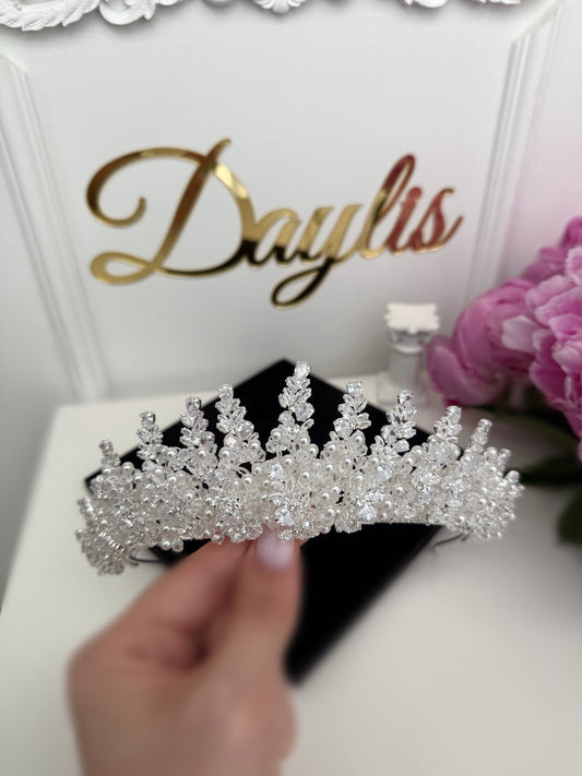 Coronita cristale zirconiu si perle Emilie - Daylis